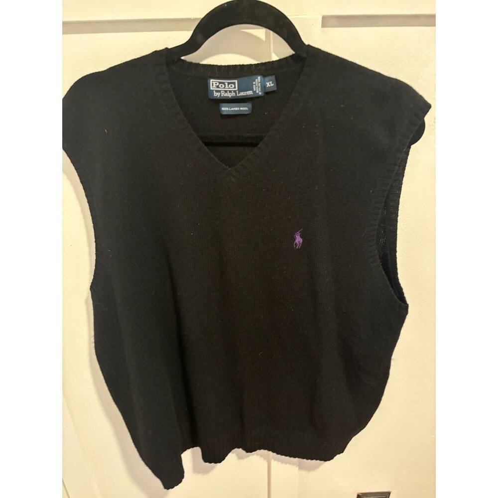 Polo Ralph Lauren Sweater Vest Men's 2XB Black / Purple Pony 100% Lambs Wool
